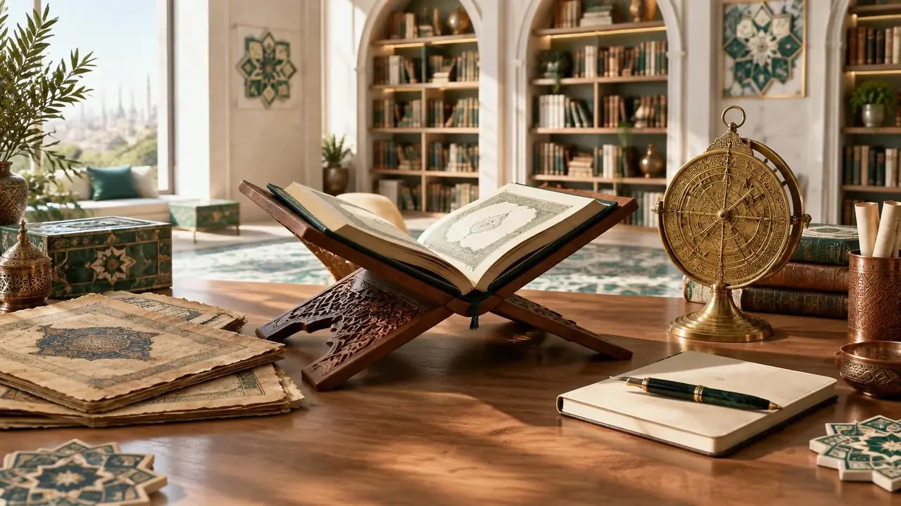 Quran and classical learning tools in an Islamic library