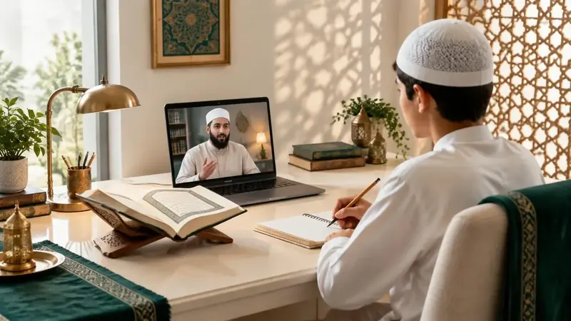 Student learning Quran online with a private teacher